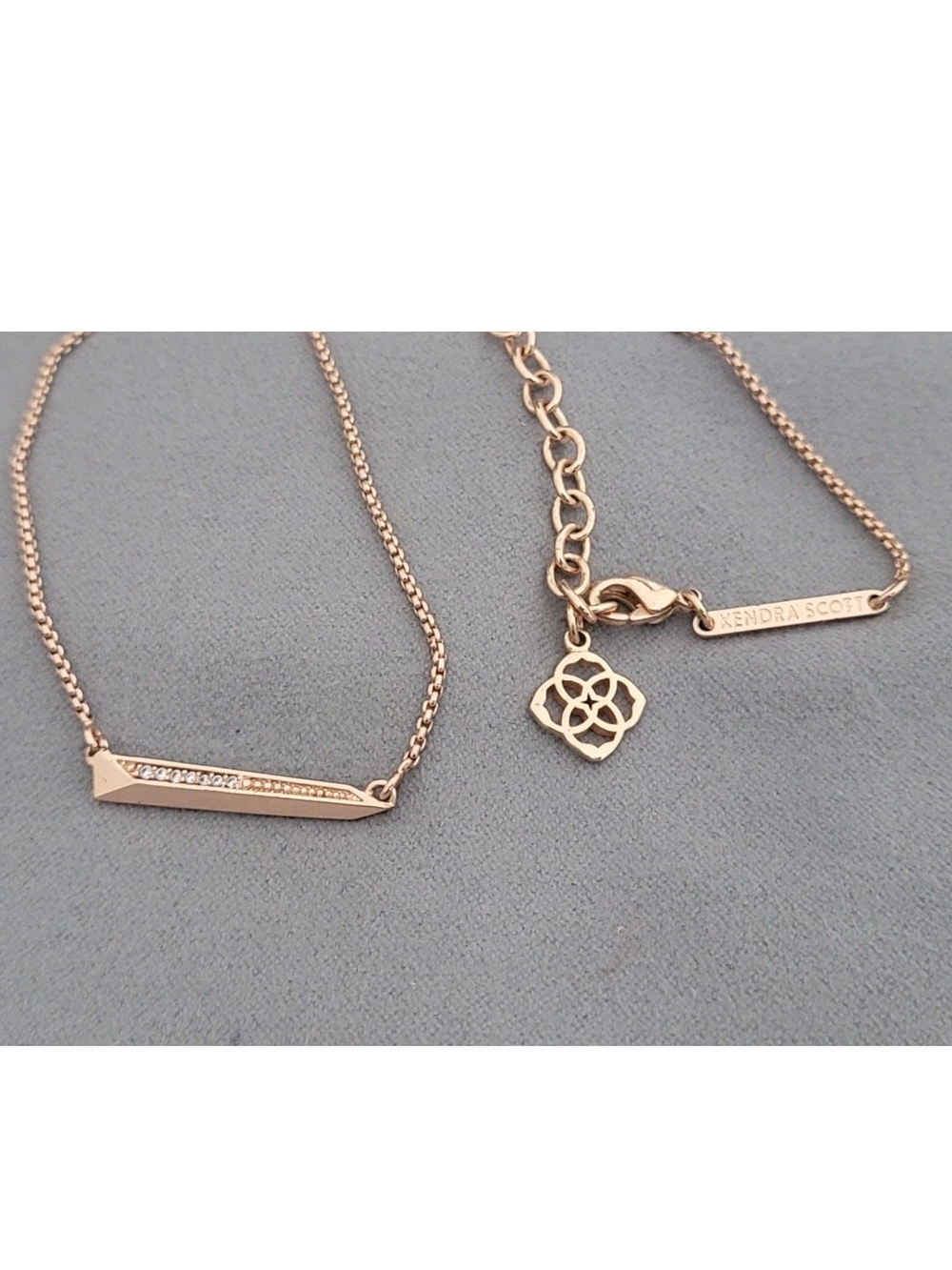 Kendra Scott Rose Gold Bar Pendant Necklace with Pavé Detail